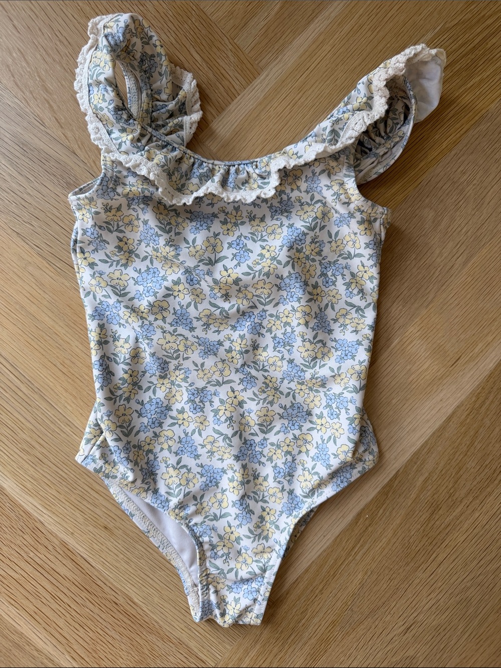 Rylee + Cru Floral Ruffle One-Piece Swim - Yellow, Light Blue & White